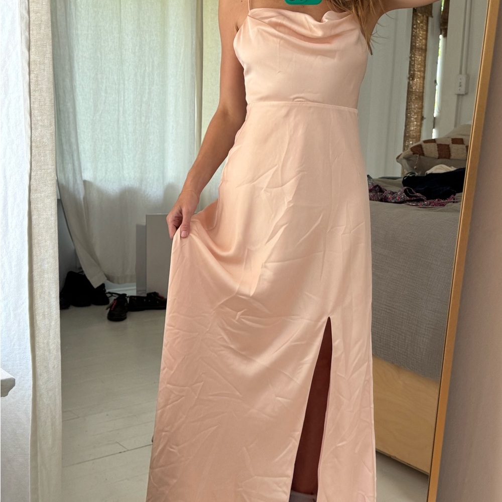 Elegant Pink Slip Maxi Dress with Front Slit